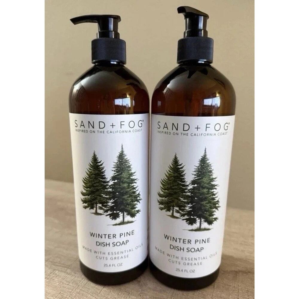 (2-Pack) SAND + FOG ~ WINTER PINE Scented Essential Oil DISH SOAP Cut Grease